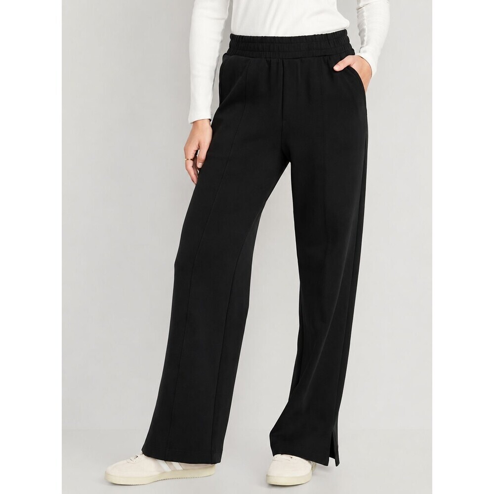 Old Navy High-Rise Wide-Leg Dynamic Fleece Pants Black Recycled Materials Large